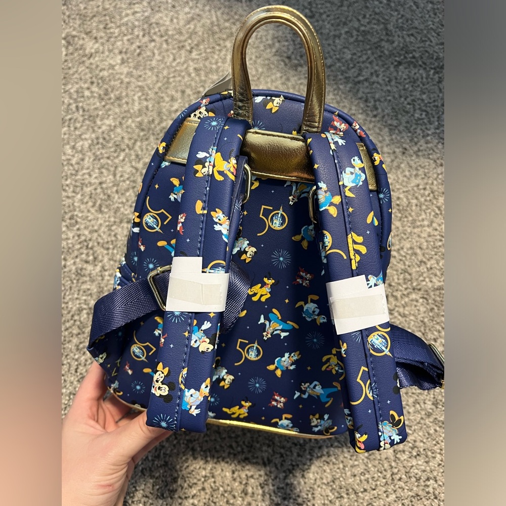 Loungefly Navy Blue & Gold Disney Parks 50th Mini Backpack new with tag - Picture 2 of 7